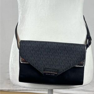 Michael Kors Black and Silver Belt Bag Adjustable Flap front
